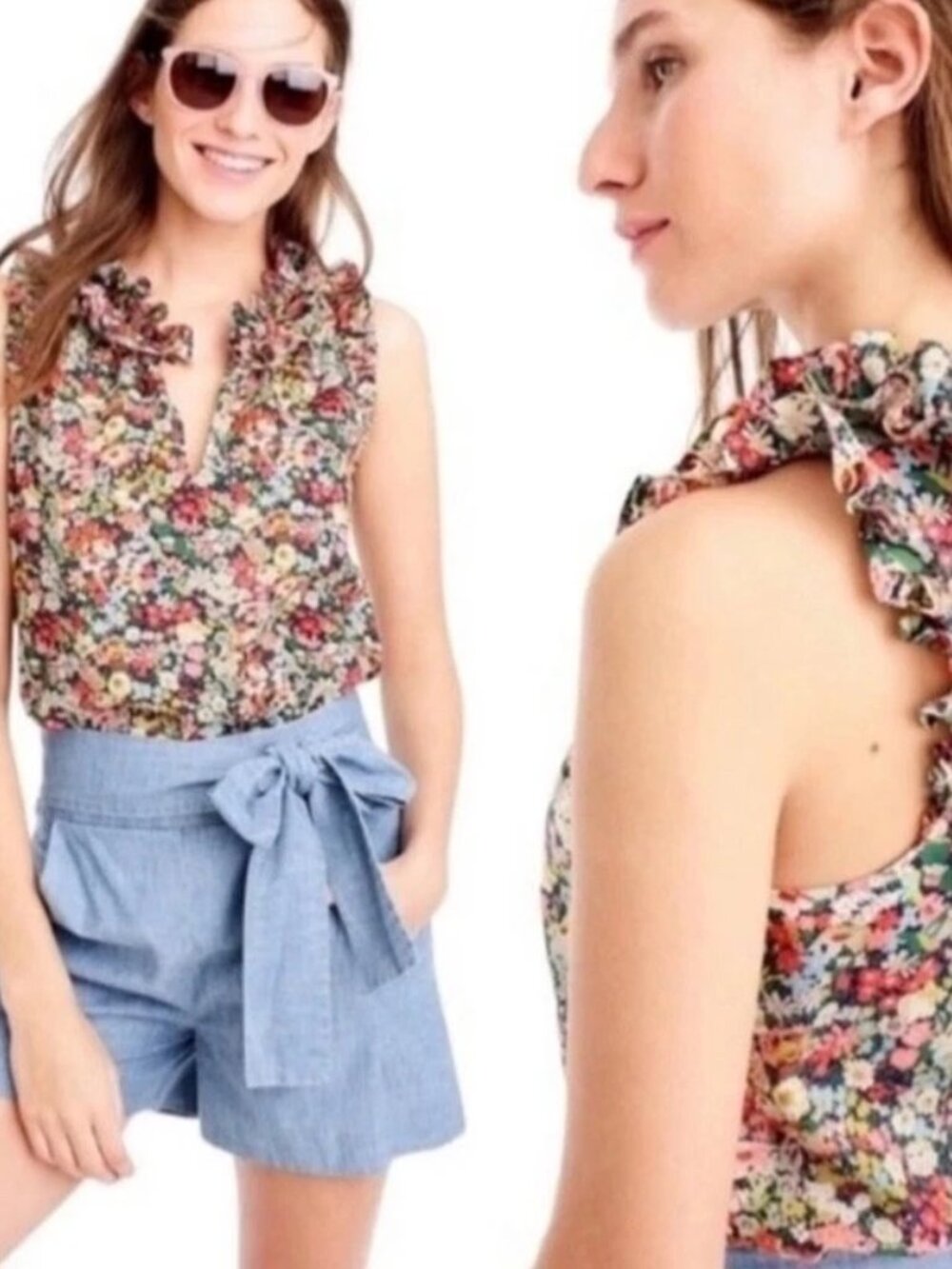 J. Crew Liberty Thorpe Hill Floral Ruffle Sleeveless Blouse Top Size 6